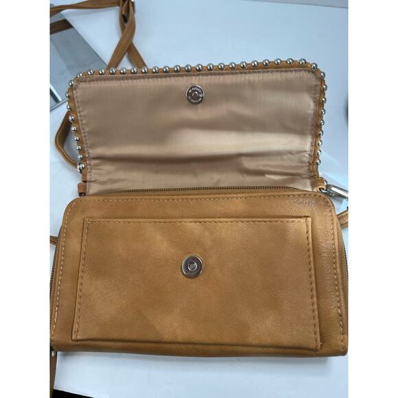 Max Studio Vegan Brown Crossover Handbag Clutch Wallet with Gold Beaded Edge - Picture 5 of 11